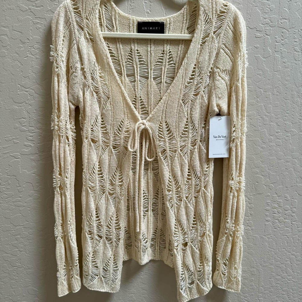Van De Vort Crochet Tie Top: Animari - Size XS in Cream